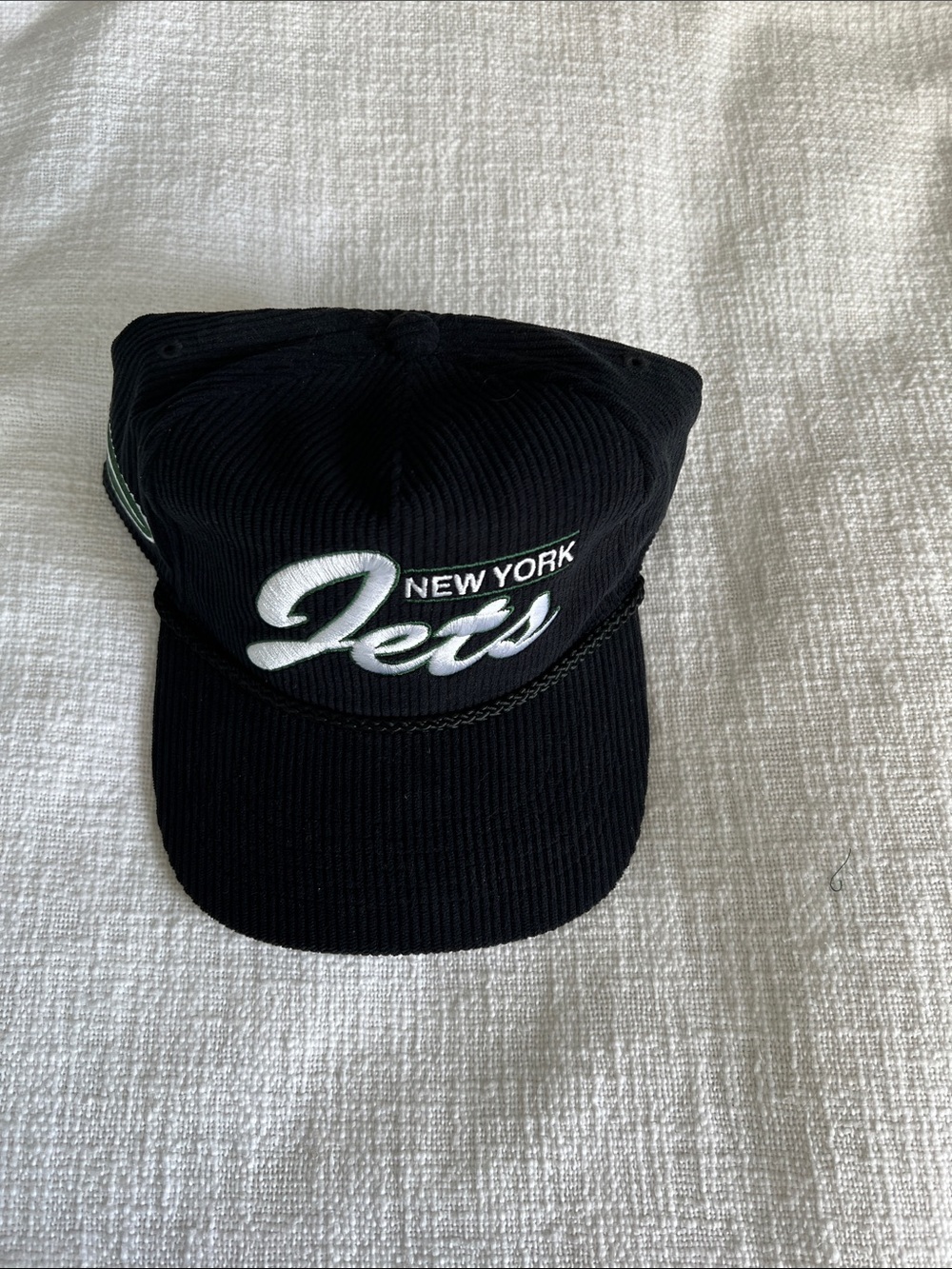 New York Jets Black Corduroy Cap with White Embroidered Logo
